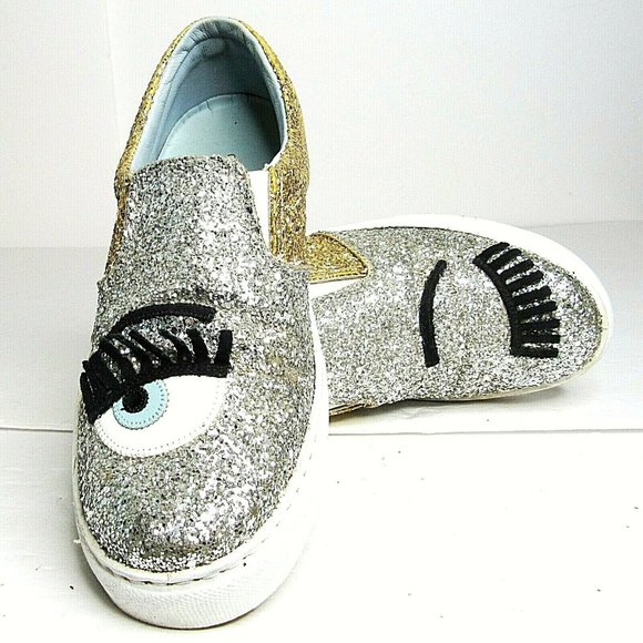 Chiara Ferragni Shoes - CHIARA FERRAGNI GLITTER EYES GOLD/SILVER Women's  Slipon Sneaker Shoes SZ 37/ 7